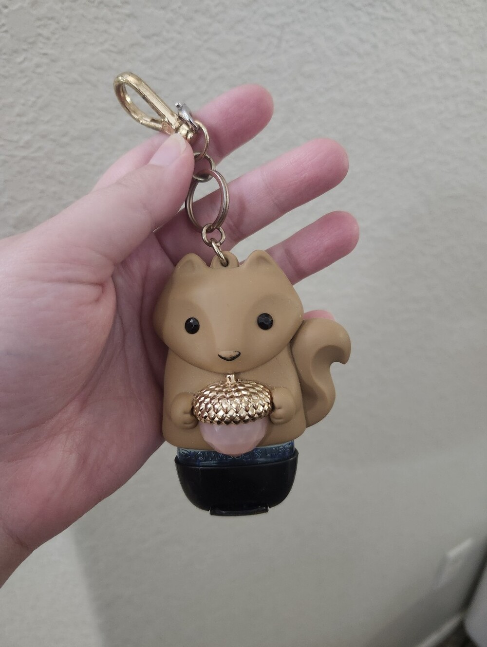 Bath & Body Works Brown Squirrel Keychain Hand Sanitizer Holder with Gold Acorn